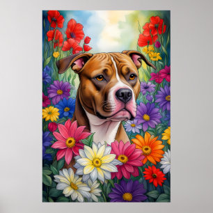 Poster Pitbull no Jardim Flor