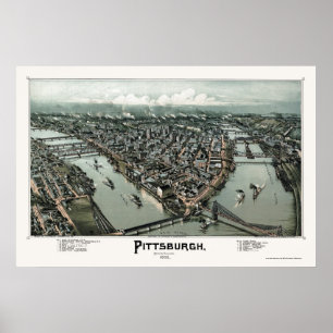 Poster Pittsburgh, mapa panorâmico do PA - 1902