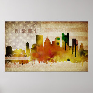 Poster Pittsburgh, PA Linha Skyline Cidade de Cores