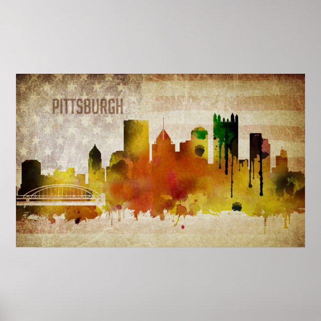 Poster Pittsburgh, PA | Linha Skyline Cidade de Cores (Frente)