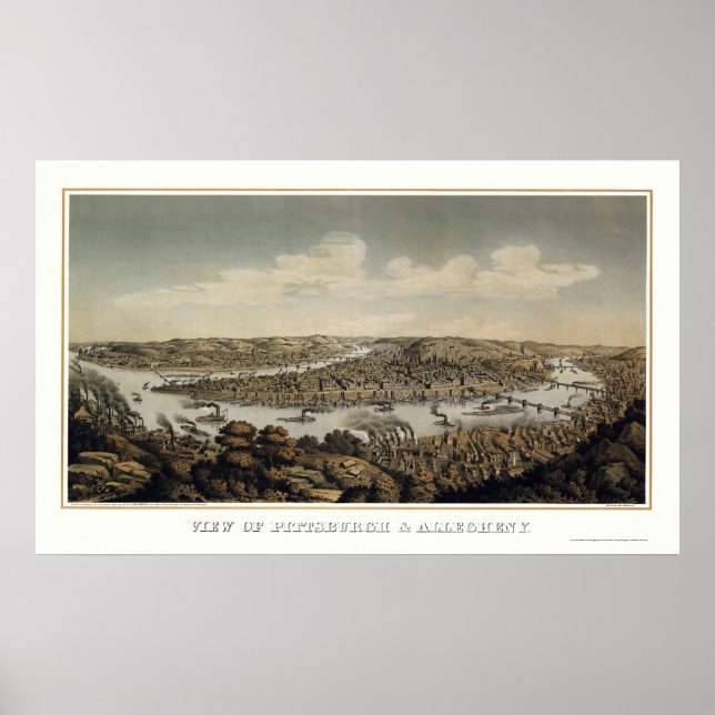 Póster Pittsburgh, PA Panorâmica MAp - 1874 (Frente)