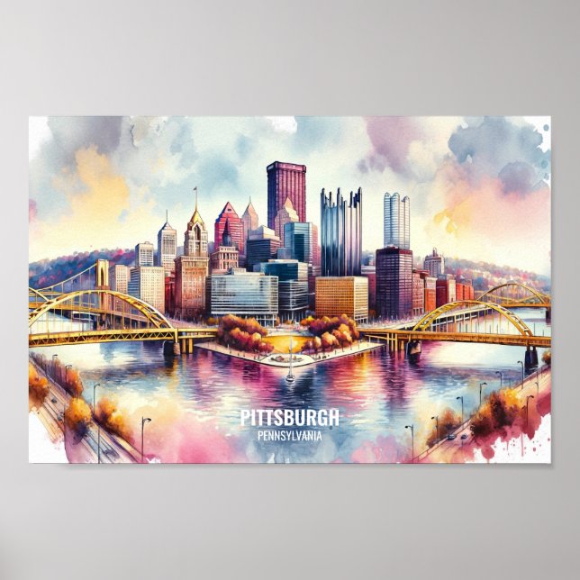 Poster Pittsburgh Pennsylvania Viagem Places watercolor (Frente)