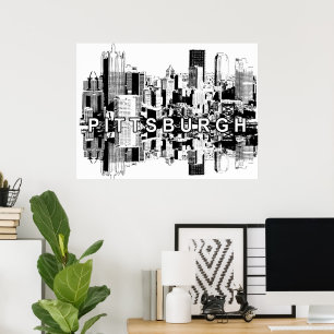 Poster Pittsburgh, Pensilvânia a preto e branco
