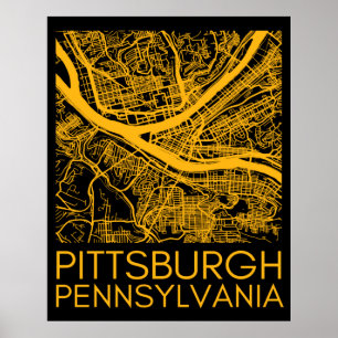 Poster Pittsburgh Pensilvânia Steel City Vintage Map Art