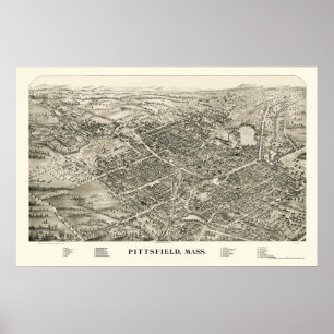 Póster Pittsfield, mapa panorâmico das MÃES - 1899