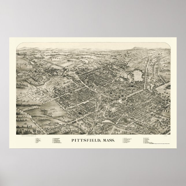 Póster Pittsfield, Mapa Panorâmico do MÃE - 1899 (Frente)