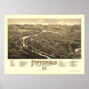 Póster Pittsfield, mapa panorâmico do NH - 1884