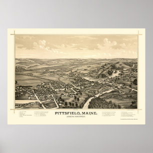 Póster Pittsfield, Mapa Panorâmico ME - 1889