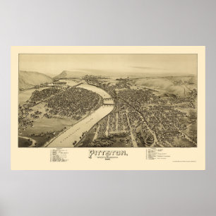Póster Pittston, mapa panorâmico do PA - 1892