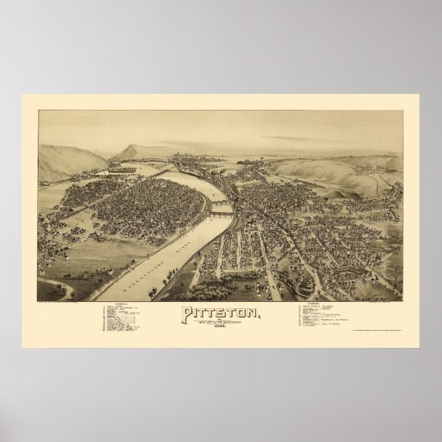Póster Pittston, PA Panorâmica - 1892 (Frente)
