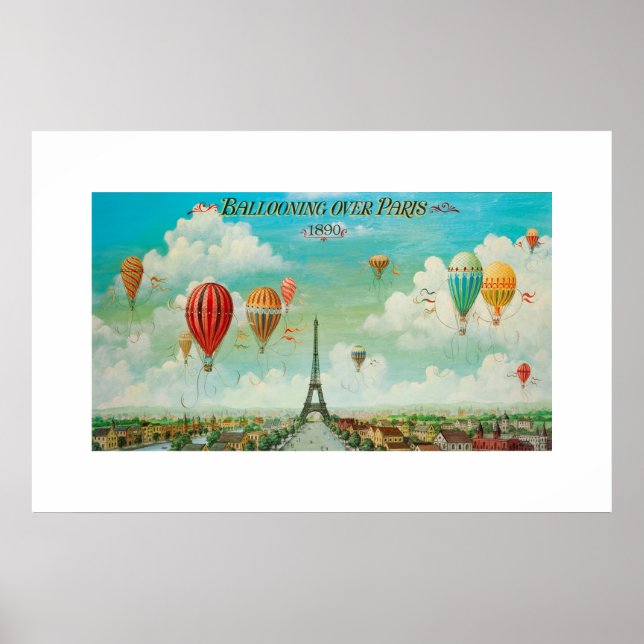 Póster PixDezines balão antigo sobre paris (Frente)