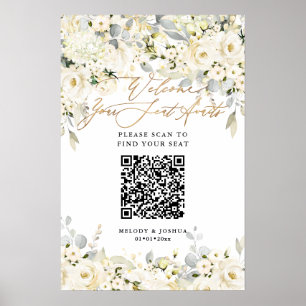 Poster PixDezines Elegante Alabastro Cinza Floral QR Asse