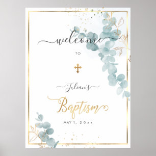 Poster PixDezines H2 Blue Eucalyptus Baptism Bem-vindo