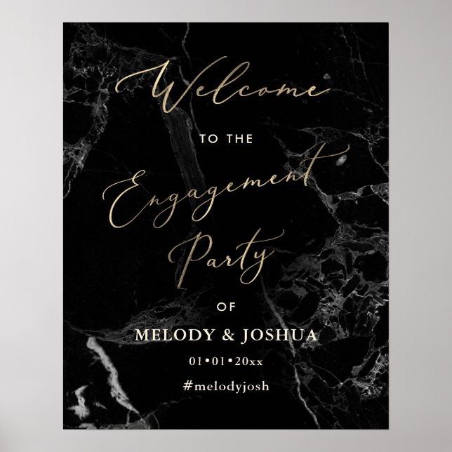 Poster PixDezines Mármore + Ouro Falso Sinal de Boas-Vind (Frente)