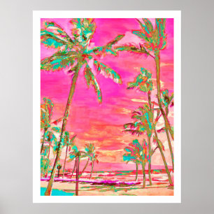 Poster PixDezines Praia Havaiana/Rosa/Ciano