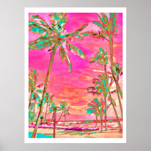 Poster PixDezines Praia Havaiana/Rosa/Ciano