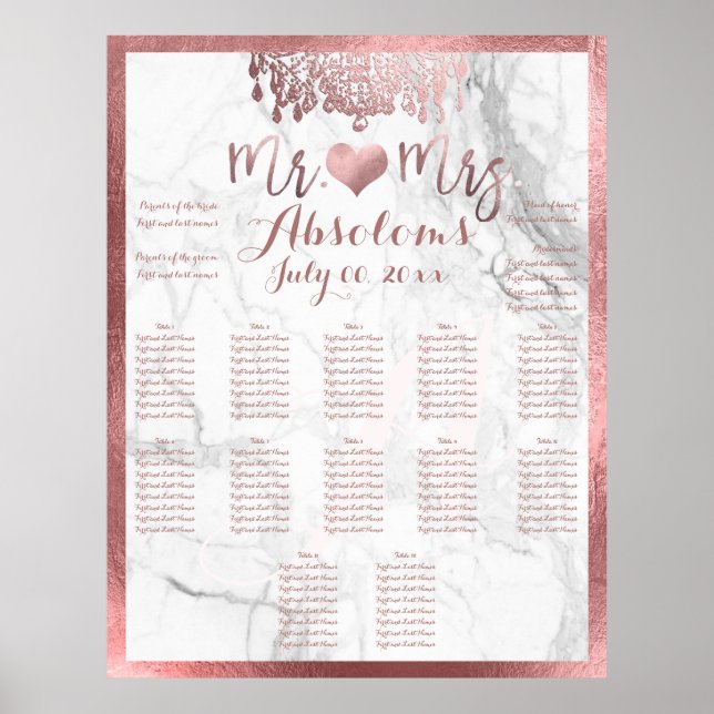 Poster PixDezines Rosa Dourado Chandelier/Heart/Marble (Frente)