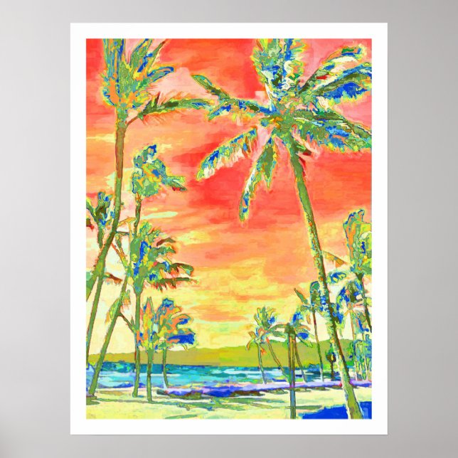 Póster PixDezines Sunset Hawaiian Beach/Coral/Blue (Frente)