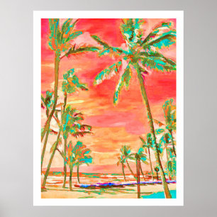 Póster PixDezines Sunset Hawaiian Beach/Coral/Teal