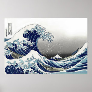 Póster PixDezines Vintage, Excelente Wave, Hokusai 葛 飾 北