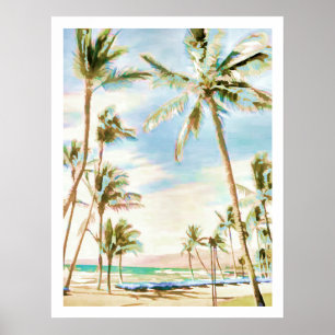 Poster PixDezines Vintage Hawaiian Beach/Light Blue