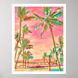 Poster PixDezines Vintage Hawaiian Beach/Persimmon