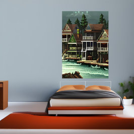Poster Pixel art, cidade americana perto do mar | Arte AI