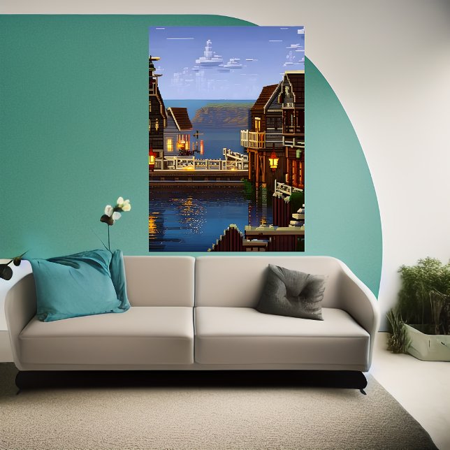 Poster Pixel art, cidade americana perto do oceano | Arte (Criador carregado)