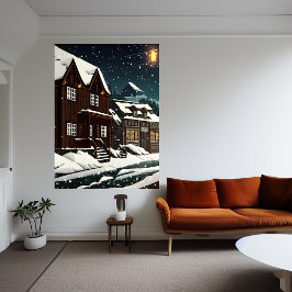 Poster Pixel art, cidade norueguesa na neve | Arte AI