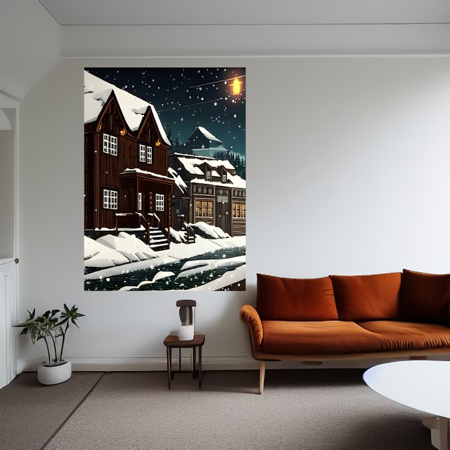 Poster Pixel art, cidade norueguesa na neve | Arte AI (Criador carregado)