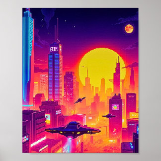 Poster Pixel Art Cyber City