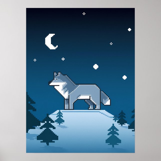Poster Pixel Art Lone Wolf Debaixo da Lua (Frente)