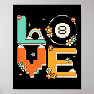 Poster Pixel Art Retro 60s Estilo 70s Hippie Outfit Love 