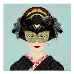 Póster Pixel Art Venetian Mask Geisha