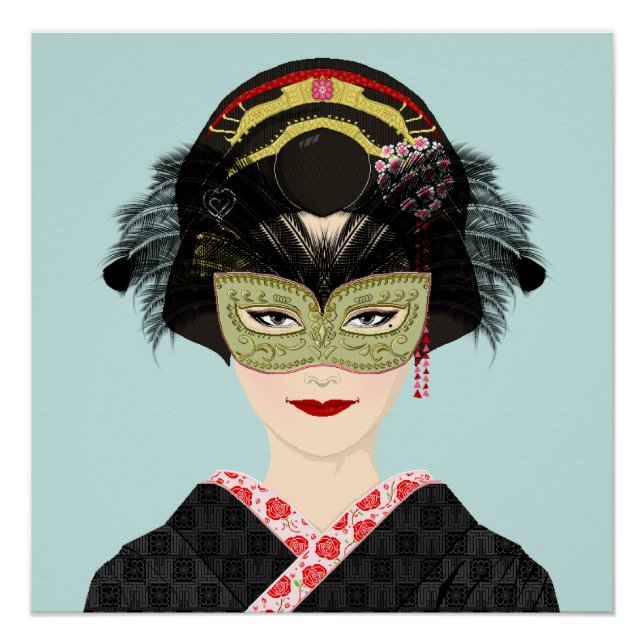 Póster Pixel Art Venetian Mask Geisha (Frente)