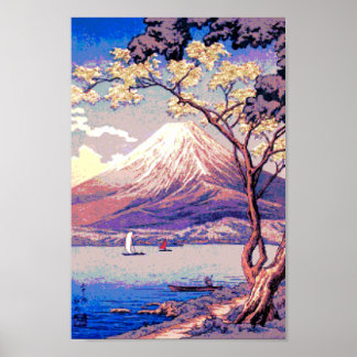Poster Pixel Mt. Fuji do lago Yamanaka em Dusk
