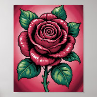 Pixel Rose – Arte Floral Retro