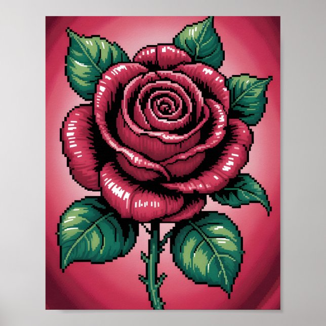 Poster Pixel Rose – Arte Floral Retro (Frente)
