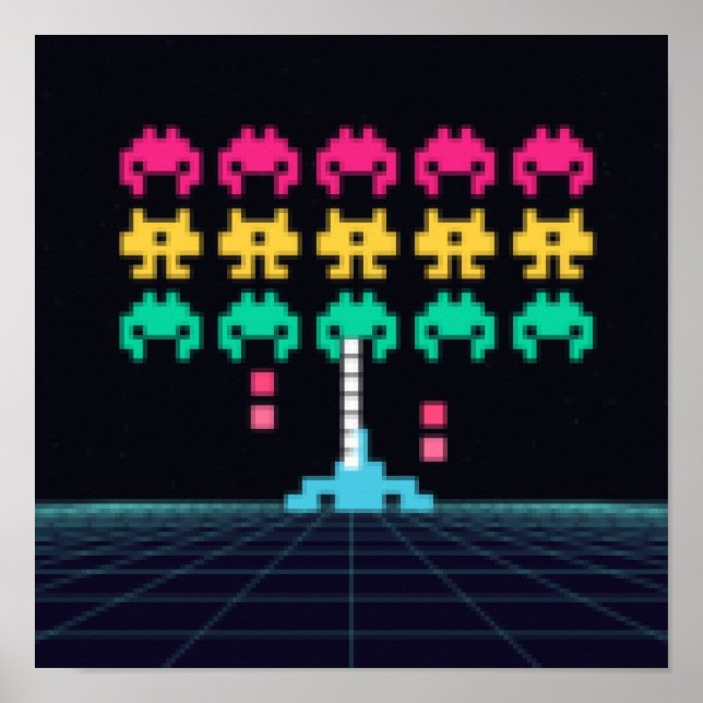 Poster Pixel Space Shooter - Arte de Parede de Arcada Ret (Frente)