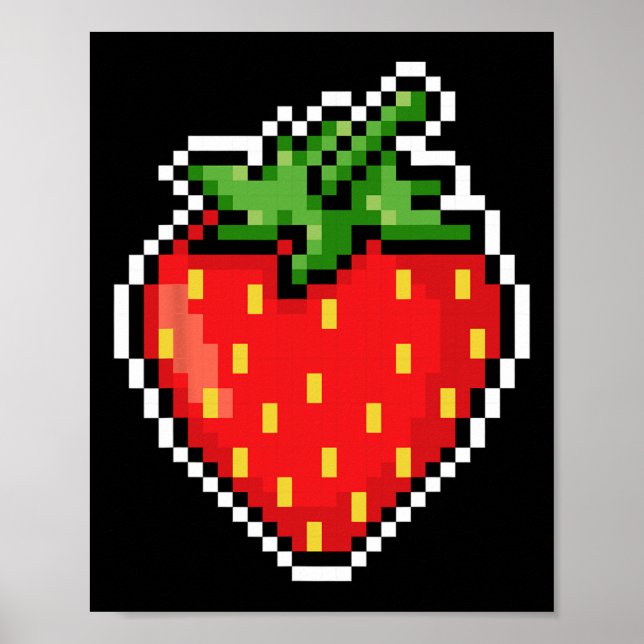 Poster Pixel Strawberry 80s Video Game Halloween  (Frente)