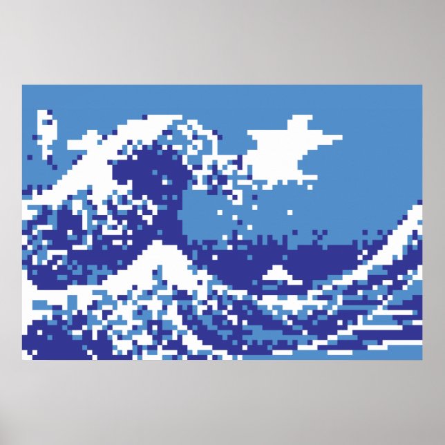 Poster Pixel Tsunami Blue 8 Bit Pixel Art (Frente)