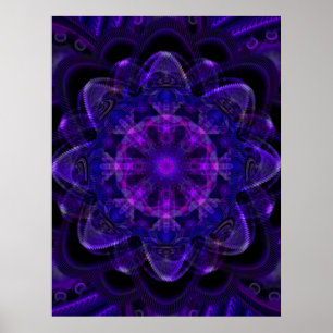 Póster Pixel UV roxo escuro do Fractal espiral da flor