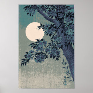 Poster Pixel Vintage Mononlit Cherry Blossoms