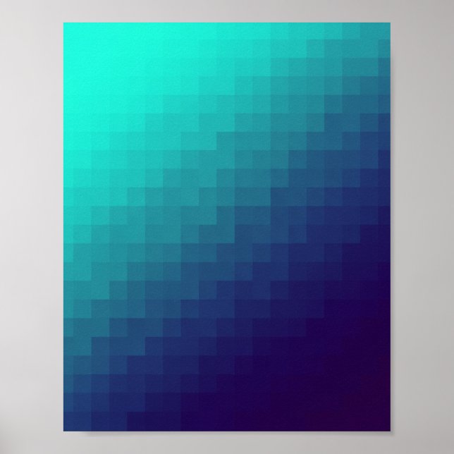 Poster Pixels de Gradiente Aqua - Arte Técnica Moderna (Frente)