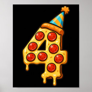 Poster Pizza 4º Aniversário Festa de 4 Anos Hábitos Hábit