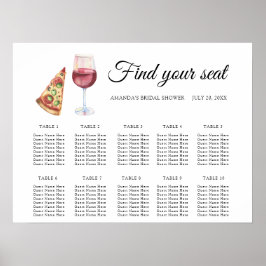 Poster Pizza aquarela e gráfico de assentos do casamento