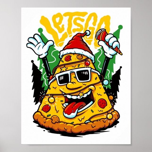 Poster Pizza Árvore Luzes de Natal Alegre Crustmas Natal (Frente)