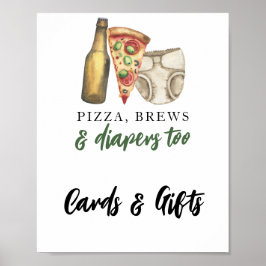 Poster Pizza, Cartões de cerveja e Fraldas e chá de frald