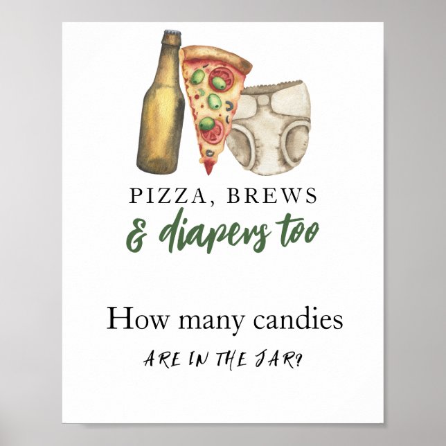 Poster Pizza. Cervejas e Fraldas Bebê - Quantos doces (Frente)