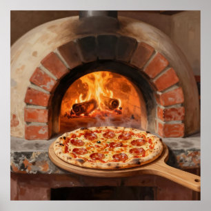 Poster Pizza de Pepperoni Cozida à Lenha Rústica Italiana